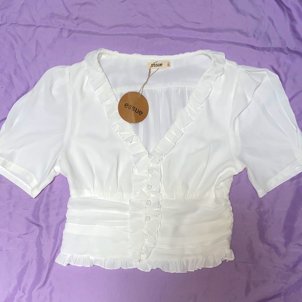 Ruffled V-neck Cropped Top